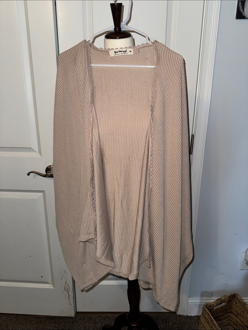 Three Bird Nest Light Taupe Ribbed Open-Front Cardigan